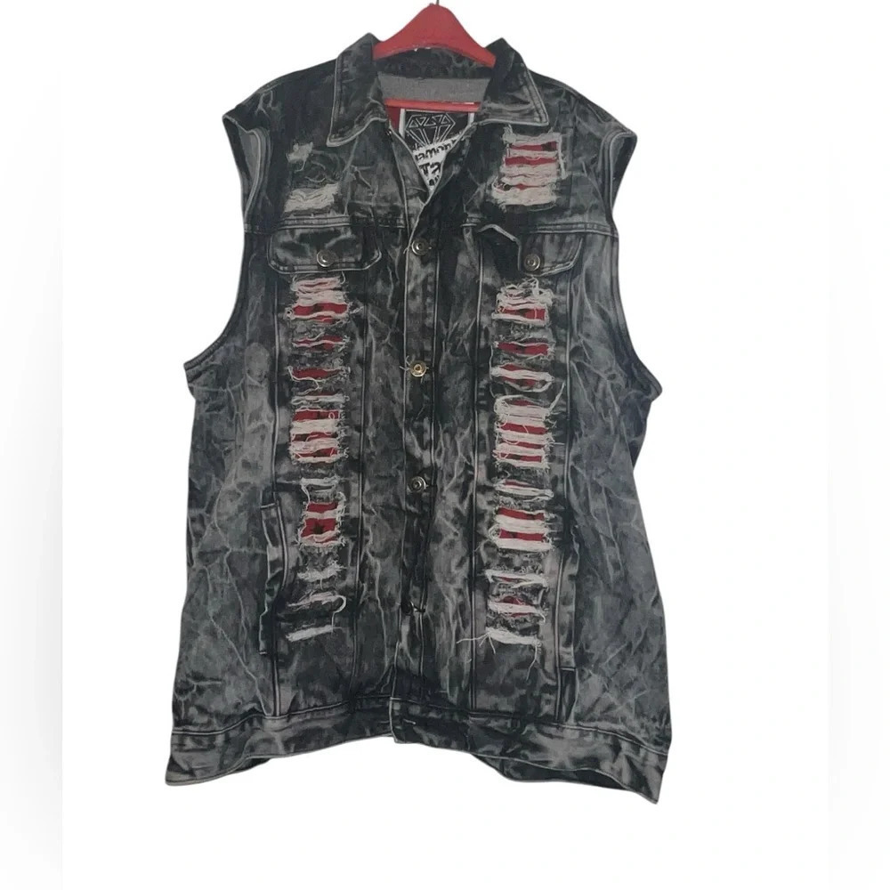 Diamond Stash Distressed Jean Denim Biker American Stars Vest Size 4X Biker Acid